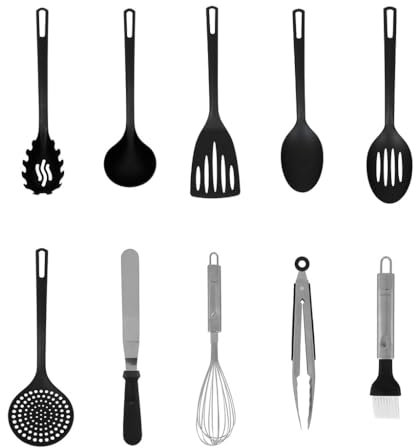 Hola-Buenos días 540253 Utensilios de cocina 10 piezas Acero inoxidable y plástico termoresistente: ya no hay necesidad de buscar los diferentes utensilios de cocina. Ideal para cocina y pastelería