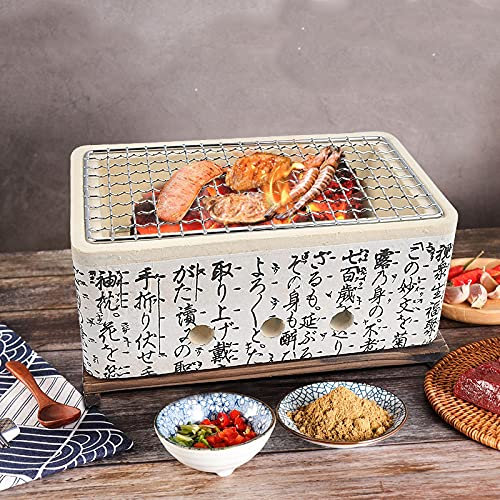 RajoNN Keramik-Holzkohlegrill, Grill im japanischen Stil, quadratischer Haushaltsgrill, tragbarer Antihaft-Grill für Picknick, Garten, Terrasse, Camping, Reisen