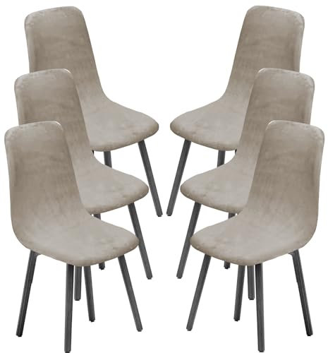 KELUINA Esszimmerstühle Stuhlhussen 2/4/6er Set,Stil Shell Esszimmerstuhl Mid Century Modern Stuhl Sipcover,Gepolsterte Esszimmerakzent Seitenstühle Bezüge (Sand1,6 PCS)