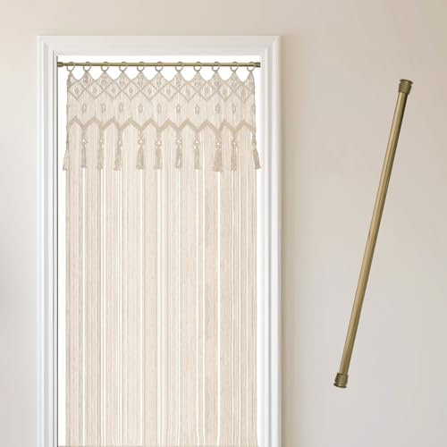Cozyor Makramee Vorhang + Klemmstange 70-120 cm ohne Bohren Türvorhang Fenstervorhang 132x200cm Raumteiler, Wandbehang & Boho Deko beige Gold, Hochzeit, Wohnzimmer