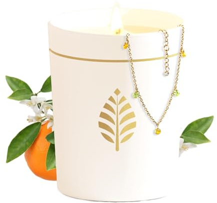 Les Merveilleuses | Bougie avec Bijou - Bracelet | Parfum Fleur d'Oranger | Bracelet Gouttes Vertes Plaqué Or 18 Carats | Cire Végétale de Colza 100% Naturelle | Cadeau Femme | Made in France | 420g