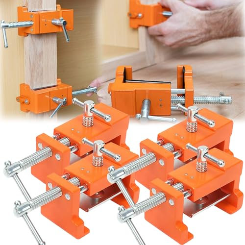 Cabinet Claw, 4PCS Cabinetry Clamps with Flexible Drill Hole Guide Design, Adjustable Clamp Pony Metal Cabinet Claw, Professional Easy Operation Protective Pad Cabinetry Clamp with Hex Key Orange