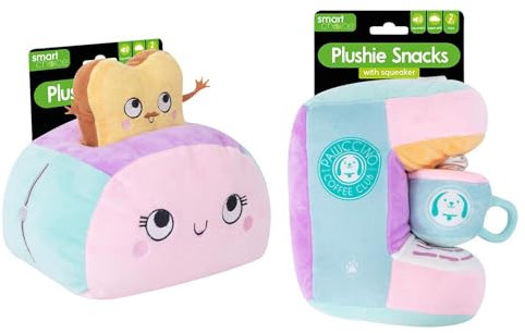 YöL Pink & Teal Set of 2 Soft Plush Dog Toys - Coffee Machine, Toaster Hide Seek Treat Pet Dog Puppy Squeaker Stimulating Play
