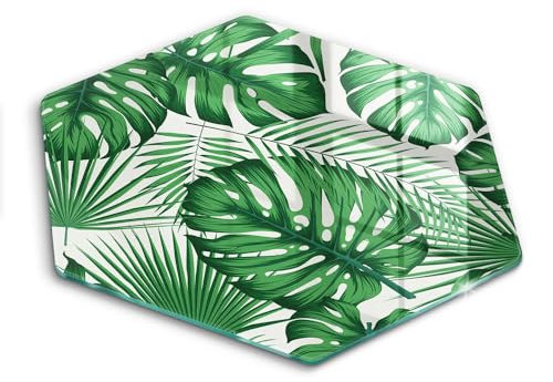 Wallfluent mit Motiv Seite Robuste Schneidebrett Für küche Sechseckig Gehärtetem Glas Anti-Rutsch-Pads Hartglas 40cm - Monstera geht