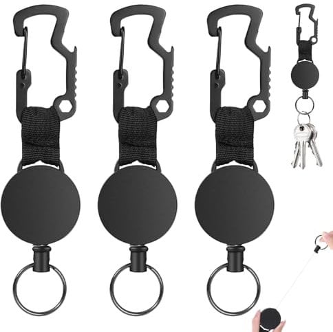 MILIAFLICK Schlüsselanhänger Ausziehbar 3 Stück Schlüsselband Ausziehbar Einziehbarer Schlüsselanhänger Schlüsselband Einziehbarer Multitool Karabiner mit 60cm Stahldrahtseil
