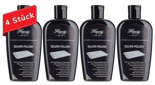 Hagerty Set 4x Silver Polish 250 ml I Effiziente Silber-Politur für Silber und versilbertes Metall I Polierpaste mit Sofortwirkung für Vasen Rahmen Accessoires Dekorationsartikel für erneuerten Glanz