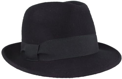 Breiter Damen Filzhut Wollhut Trilby 100% Wolle Wollfilzhut mit Ripsband-Garnitur Marine S