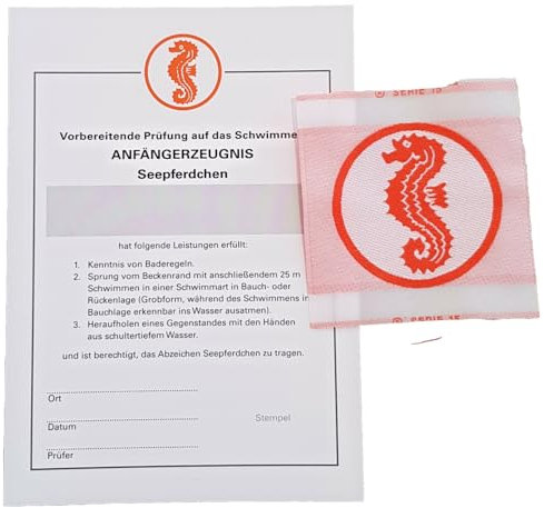Generisch Set 25x Seepferdchen Abzeichen eckig + 25x Urkunde Frühschwimmer Stoffabzeichen
