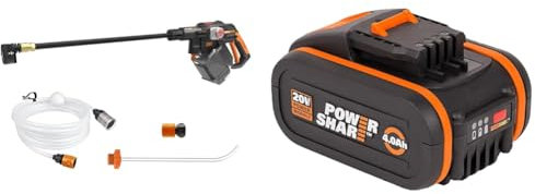 WORX WG633E.9 Hydroshot Akku-Hochdruckreiniger 20V & WA3553 Akku 20V – Wiederaufladbarer, leistungsstarker Akku mit integrierter Ladestandanzeige für alle WORX Geräte – 4000 mAh Li-Ion Akku PowerShare