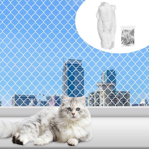 Vegena Red para gatos para balcón, 8 x 3 m, red de balcón para gatos, balcón, red para gatos, red transparente, red protectora para gatos, balcón, rejilla para gatos, ventanas para jardines, ventanas,