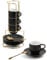 Lareina 3-Ounce Espresso Cups Set of 4, Small Stackable Coffee Cups with Saucers, Spoons and Metal Stand, Ceramic Demitasse Mugs, Espresso Accessories for Machine, Black