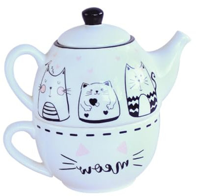 KICHOUSE Elegante Set Di Teiera E Tazza Da Tè A Forma Di Gatto Teiera in Ceramica E Tazze Da Tè