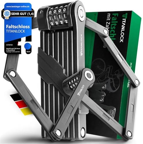 TITANLOCK Fahrradschloss Faltschloss Diebstahlsicher [Individueller Pin] Zahlenschloss Schnelle + Leichte Montage Rostfrei Sicherheitsstufe 10/10
