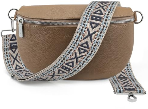Artvall - Umhängetasche Echtleder Tasche Handtasche Leder Bauchtasche Klein mit Schultergurt Design Taschenband abnehmbar verstellbares Riemen Crossbody Bag Echt Ledertasche Damen mit Reißverschluss