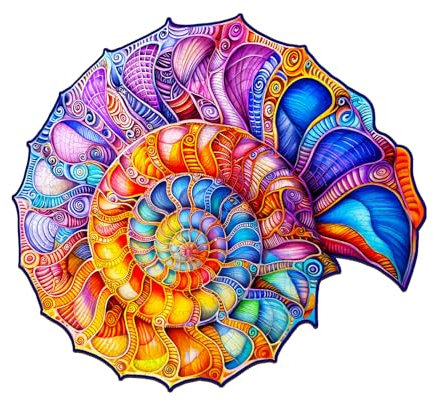 Funnli Holzpuzzles für Erwachsene und Kinder,Einzigartige Tierförmige Holz-Puzzle (Bunte Nautilus), Puzzle aus Tierteilen