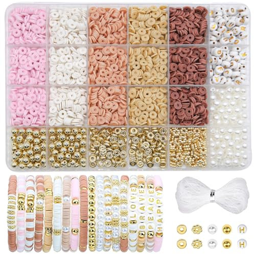 Polymer Clay Perlen für armbänder heishi perlen set perlen für armbänder pastell freundschaftsarmbänder perlen Heishi Perlen Ketten Armbänder Selber Machen für DIY Armband Schmuckherstellung (Braun)