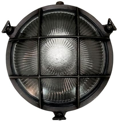 Licht-Erlebnisse Außenlampe Wand Glas Messing D: 18 cm rund IP64 Schwarz Antik E14 Maritim Wandlampe außen Außenwandlampe Haustür Beleuchtung