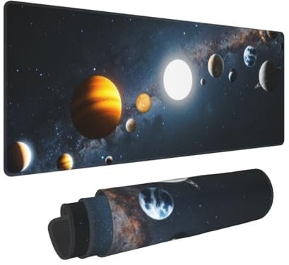 Grand Tapis de Souris de Jeu 1200x600x3mm Multifonction Mouse Pad, avec Bords Cousus, Base en Caoutchouc Naturel antidérapant Durable Tapis de Clavier Système Solaire Tapis de Bureau pour Gamer E-633