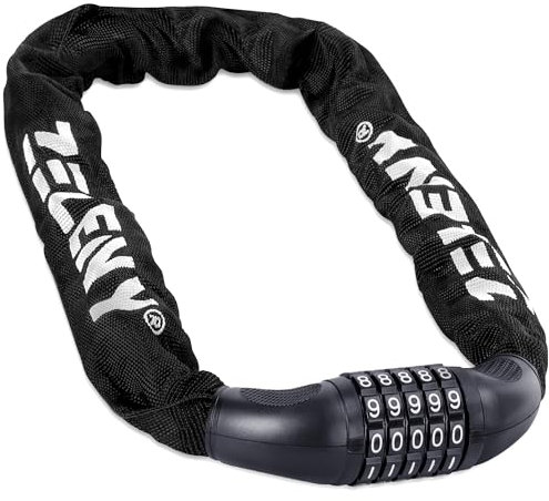 ZELENY Lucchetto Bici, Catena Bici ad Alta Sicurezza con Catena ispessita e Codice a 5 Cifre, Senza Chiave, 90 cm, Lega ad Alta Resistenza, Catena Antifurto per Bicicletta, Scooter, Moto, Cancello