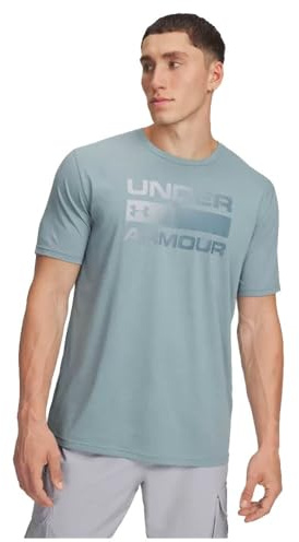 Under Armour Herren Team Issue Wordmark Kurzarmshirt, schnelltrocknendes Sportshirt aus stretchiger Baumwollmischung, weiches Herren T-Shirt mit Logodruck,Serpentine / / Jasper Blue,MD