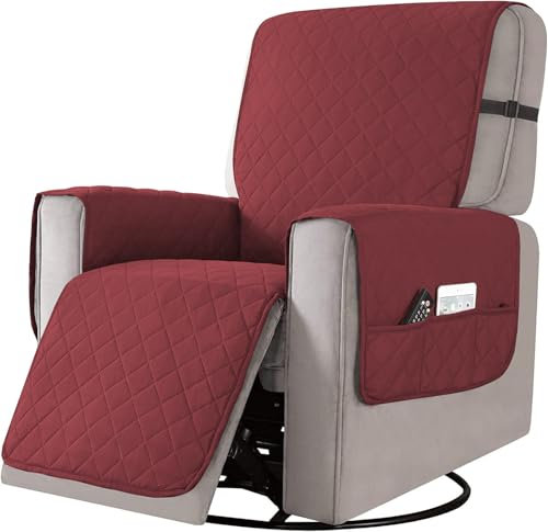 Liegesofa Sesselbezug, esselschoner Sesselauflage, Sesselschoner mit Taschen, Fernsehsessel Schutzbezug Anti-Rutsch für Zuhause mit Kindern und Haustieren Hund (Weinrot, Klein)