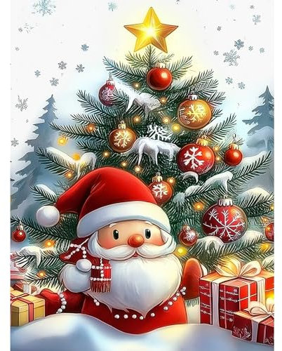 Bowetile 5D Noël Diamond Painting, DIY Père Noël Mignon Diamant Painting Kit Complet, Peinture Diamant Adulte, Diamant Strass Point de Croix Cristal Painting pour Murale Décoration 30x40 cm