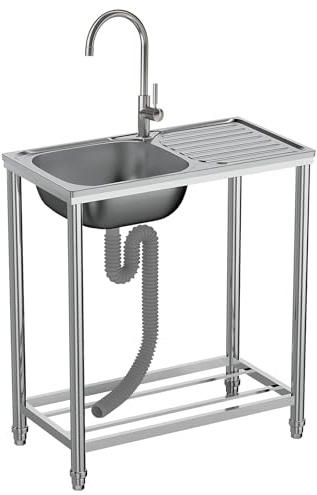 Outdoor Spüle Edelstahl Waschbecken Ausgussbecken Freistehende Spültisch Garten Küche Spülbecken Kitchen Sink mit Armatur für Werkstatt Restaurant Pantryküche Camping 75CM