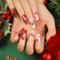 24PCS Künstliche Fake nails - Weihnachten Ballerina Press on Nails - Shimmer Rot Medium Coffin Falsche Nägel Tips mit Nagelkleber DIY Nagelkunst für Frauen (White Red with Snow)