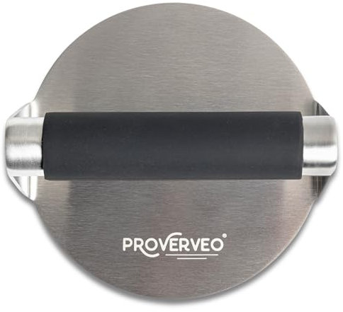 PROVERVEO Smash Burger Premium de Acero Inoxidable 304 + Recetario de Hamburguesas | Prensa Hamburguesas | Smasher Redonda | Burger Press | Aplastador Profesional Antiadherente