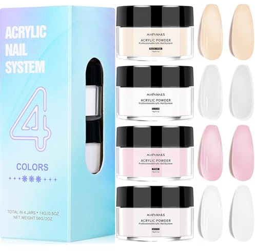 Acrylic Powder Set,Clear White Nude Pink Skin Tone Acrylic Nail Powder,French Nail Art Manicure,Nail Extension Carving 3D Nail Art Salon Acrylic Nail Powder Set DIY,No Need Nail Lamp,4pcs