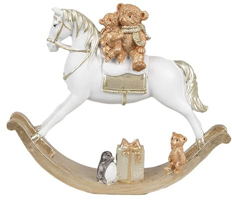 Clayre & Eef Figur Schaukelpferd 15 cm Weiß Kunststoff Weihnachtsdekoration