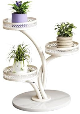 Modern 3 Tier Metal Plant Stand with Marble Base Indoor Flower Display Rack for Plants White 60 * 40Cm