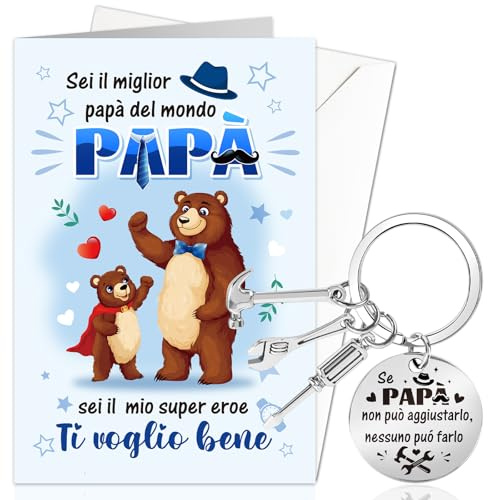 DPKOW Regalo Papà, Biglietto Festa del Papà Portachiavi, Idee Regalo Festa del Papa Natale Compleanno Regalo, Biglietto Auguri Ti Voglio Bene Papà Gadget Festa del Papà Miglior Papa del Mondo