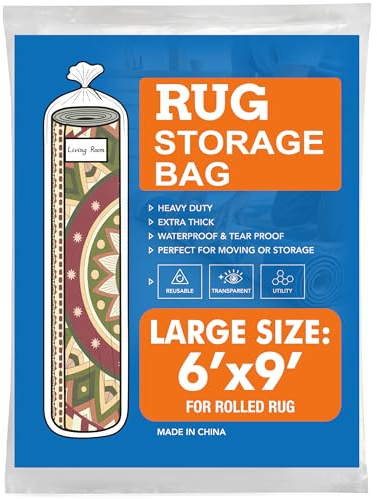Plastic Rug Storage Bag with Zip Tie,4 Mil Heavy Duty Carpet Wrap Bag, Fits Rolled Carpet Up to 6 x 9 Feet, Ideal for Moving, Packaging, Shipping and Storage, Large Size, 92 x 20 inches