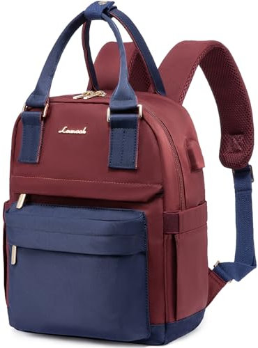 LOVEVOOK Rucksack Damen Klein, Wasserdicht Cityrucksack Handtasche 2 in 1, Mini Tasche Daypack Backpack Women Elegant für Freizeit Schule Reisen Arbeit, Marineblau Dunkelrot-N