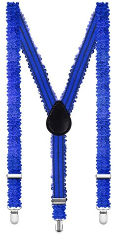 Aomig Hosenträger für Herren, Pailletten Hosenträger Herren Extra Breit 2,5 Cm mit Sehr 3 Metall Clips, Einstellbar und Elastisch Einheitsgröße Hosenträger für Männer und Damen Unisex (Blau)