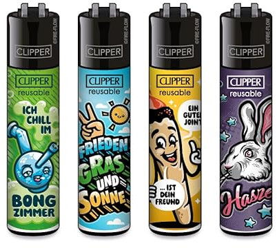 Clipper Feuerzeuge, Set mit 4 Stück, außergewöhnliche Motive (FFX 420 German)
