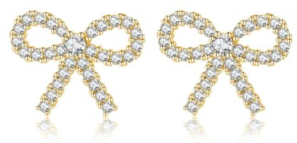 SLUYNZ Solid 925 Sterling Silber 1,7CM Schleife Ohrstecker für Frauen Teenager Funkelnde CZ Bowknot Ohrringe Ohrstecker (B-Gold)