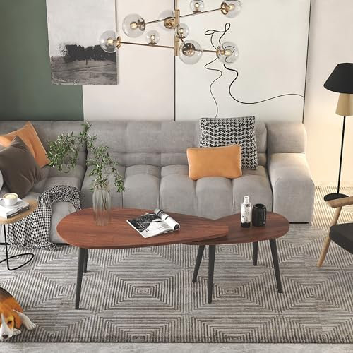 IMHKAM Lot de 2 tables gigognes industrielles ovales en bois pour salon, table d'appoint pour la maison, le salon, assemblage facile