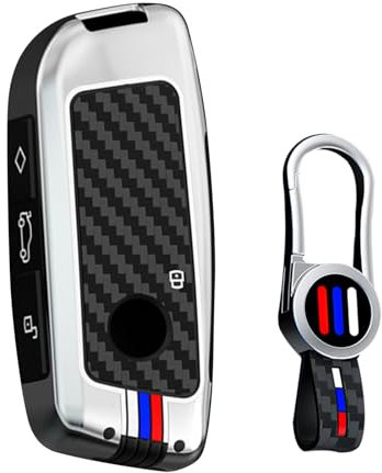 ontto Convient pour clé de voiture BMW Série 2 U06 Série 3 G81 M3 Série 5 G60 Série 7 G07 X1 U11 X5 F95 IX1 i4 2023-2025 Coque de protection en métal 4 boutons Housse de clé de voiture avec porte-clés