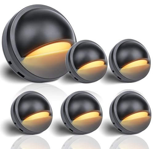 HIBOITEC 6Pcs Low Voltage LED Deck Lights Dimmable, 2.5W Landscape Step Stair Railing Light with Transformer, IP67 Waterproof Outdoor Decking Lighting Garden Fence Light