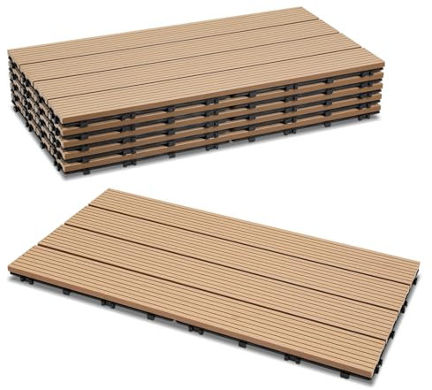 Cecaylie 18er Pack WPC Terrassenfliese, Teak Balkonfliesen 30x60cm - 3m², Ideal für den Außenbereich Klickfliesen für Balkon, Garten, Terrasse, Bodenbelag Einfach, Schnell und Praktisch Verlegt