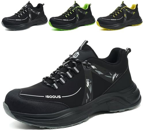 Zapatos de Seguridad para Hombre Mujer Zapatillas Trabajo Ligero Calzado Trabajo con Punteras de Acero Antideslizante Negro 43