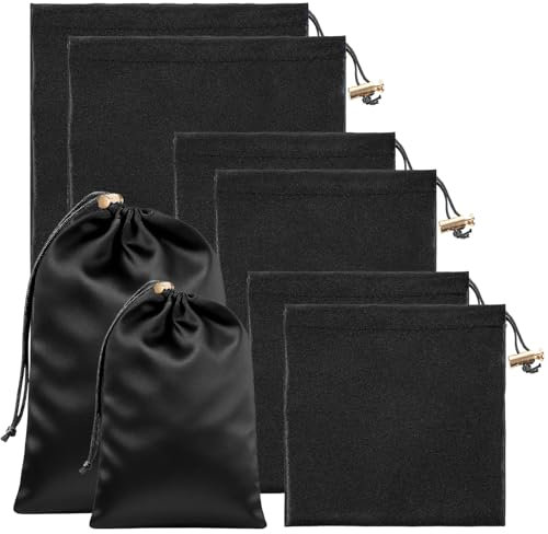 Soft Satin Drawstring Pouch, 6 Pcs Adjustable Jewellery Gift Bag Storage Soft Storage Bags Adult Toy Storage Bags for Women Men Couples Toy Underwear Cosmetic Sunglasses Travel Camping, 3 Sizes (Black