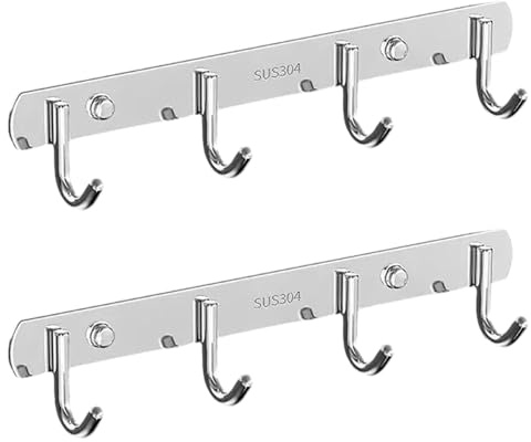 Cammeciso Hakenleiste für Küche,Stange für Küchenutensilien,küchenreling aus Aluminium,Hakenleiste für Küchenutensilien,Edelstahl Küchenleiste,Ohne Bohren,für Aufhängen von Küchenutensilien