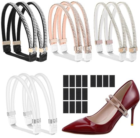 YUXIANLB 4 Paar elastische Schuhriemen für High Heels Verstellbare Knöchelriemen für Damenschuhe Sandalen Pumps Hochzeit Party Abendgarderobe Alltag Schwarz Weiß Roségold Transparent