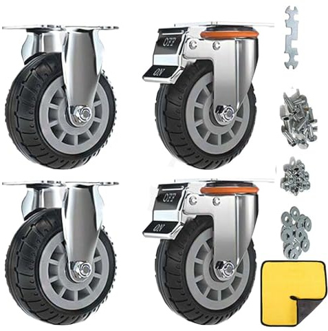 5 Roulettes avec double serrure de sécurité, set de 4, Heavy Duty, charge maximale 2000lbs, pour chariots, meubles, tables de travail (Noir, 10cm/4, 2 Roues fixes+2 Roulettes avec frein)