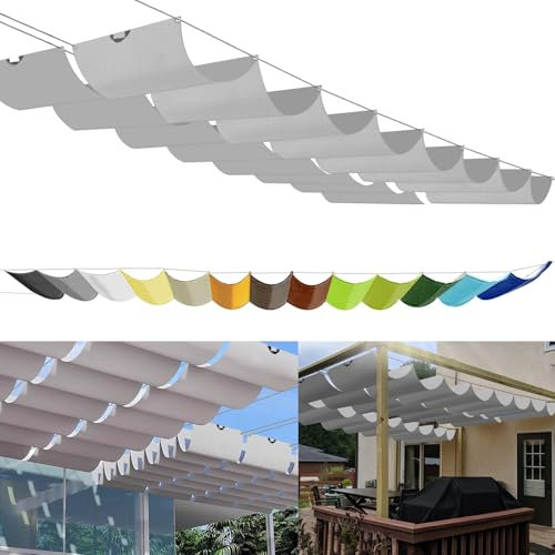 Einziehbares Welle Sonnensegel 0.9x3m, nach Maß Pergola Markise Verstellbar Schattenabdeckung 95% UV-Schutz & reißfest Inkl. Montageseilen für Terrasse Pergola Hellgrau