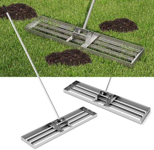 COSTWAY Râteau de Nivellement de Pelouse 106 x 25 cm, Râteau de Jardin en Métal avec Poignée de 170 cm, Outil de Niveau de Pelouse pour Jardin CourTerrain de Golf Ferme (Argent)