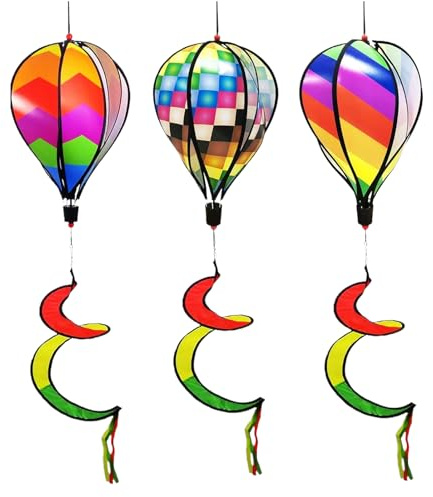 MLqkpwy 3 Pieces Hot Air Balloon Wind Spinner Rainbow,129 Cm Striped Rainbow Windsock Rotating Sequins,for Yard Garden Patio Outdoor Decor